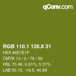 カラーコード: RGB 110.1 126.8 31 | qconv.com