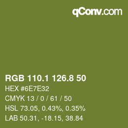 カラーコード: RGB 110.1 126.8 50 | qconv.com