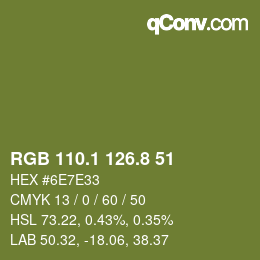 Color code: RGB 110.1 126.8 51 | qconv.com