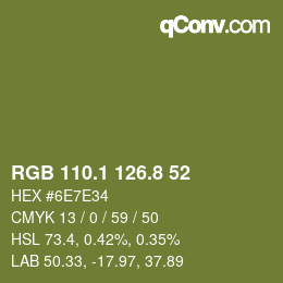 Color code: RGB 110.1 126.8 52 | qconv.com