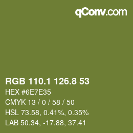 カラーコード: RGB 110.1 126.8 53 | qconv.com