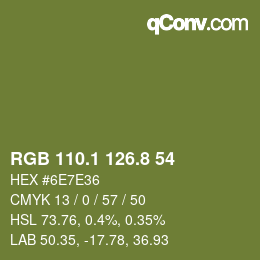 カラーコード: RGB 110.1 126.8 54 | qconv.com