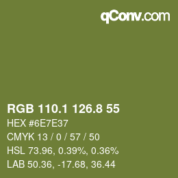 カラーコード: RGB 110.1 126.8 55 | qconv.com