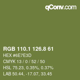 Color code: RGB 110.1 126.8 61 | qconv.com