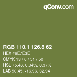 カラーコード: RGB 110.1 126.8 62 | qconv.com