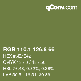 Color code: RGB 110.1 126.8 66 | qconv.com