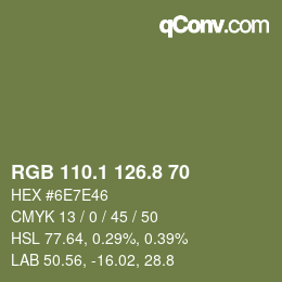 Color code: RGB 110.1 126.8 70 | qconv.com