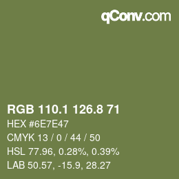 Color code: RGB 110.1 126.8 71 | qconv.com