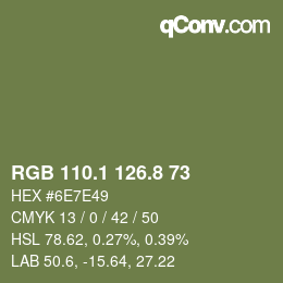 カラーコード: RGB 110.1 126.8 73 | qconv.com