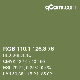 Color code: RGB 110.1 126.8 76 | qconv.com