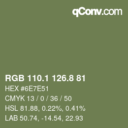 Color code: RGB 110.1 126.8 81 | qconv.com