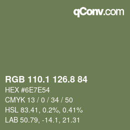 カラーコード: RGB 110.1 126.8 84 | qconv.com