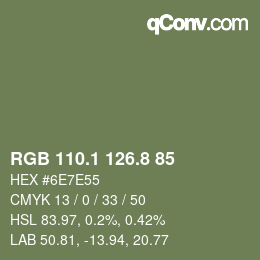 Color code: RGB 110.1 126.8 85 | qconv.com