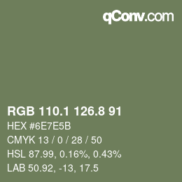 Color code: RGB 110.1 126.8 91 | qconv.com