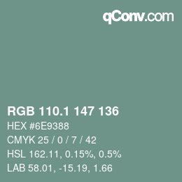 カラーコード: RGB 110.1 147 136 | qconv.com