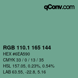 カラーコード: RGB 110.1 165 144 | qconv.com