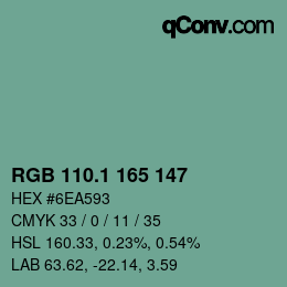 カラーコード: RGB 110.1 165 147 | qconv.com
