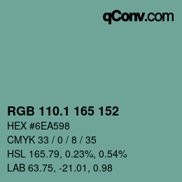 カラーコード: RGB 110.1 165 152 | qconv.com