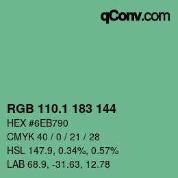カラーコード: RGB 110.1 183 144 | qconv.com