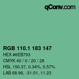 カラーコード: RGB 110.1 183 147 | qconv.com