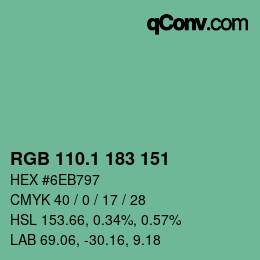 カラーコード: RGB 110.1 183 151 | qconv.com
