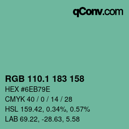 カラーコード: RGB 110.1 183 158 | qconv.com