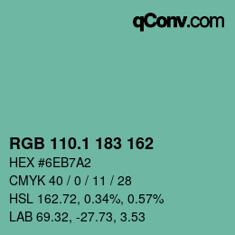 カラーコード: RGB 110.1 183 162 | qconv.com