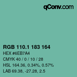 Color code: RGB 110.1 183 164 | qconv.com