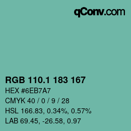 カラーコード: RGB 110.1 183 167 | qconv.com