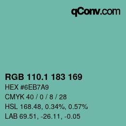 Color code: RGB 110.1 183 169 | qconv.com