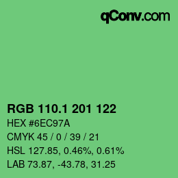 カラーコード: RGB 110.1 201 122 | qconv.com