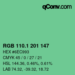 カラーコード: RGB 110.1 201 147 | qconv.com