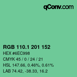 カラーコード: RGB 110.1 201 152 | qconv.com
