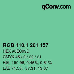 カラーコード: RGB 110.1 201 157 | qconv.com