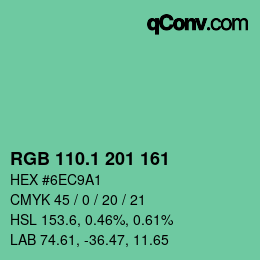 カラーコード: RGB 110.1 201 161 | qconv.com
