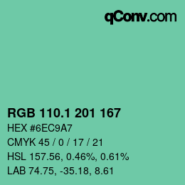カラーコード: RGB 110.1 201 167 | qconv.com