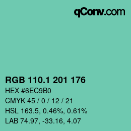 カラーコード: RGB 110.1 201 176 | qconv.com