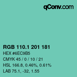 カラーコード: RGB 110.1 201 181 | qconv.com
