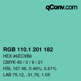 カラーコード: RGB 110.1 201 182 | qconv.com