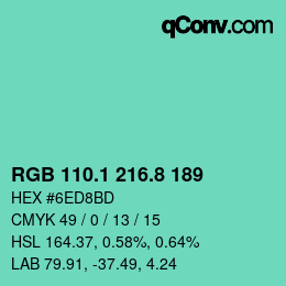 カラーコード: RGB 110.1 216.8 189 | qconv.com