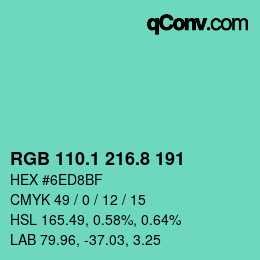 カラーコード: RGB 110.1 216.8 191 | qconv.com