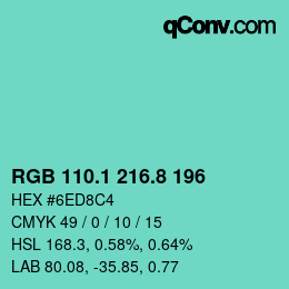 カラーコード: RGB 110.1 216.8 196 | qconv.com