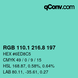 Color code: RGB 110.1 216.8 197 | qconv.com