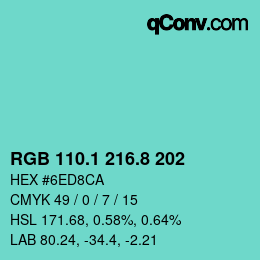 Color code: RGB 110.1 216.8 202 | qconv.com