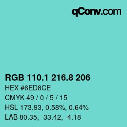 Farbcode: RGB 110.1 216.8 206 | qconv.com