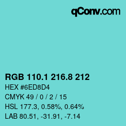 Farbcode: RGB 110.1 216.8 212 | qconv.com