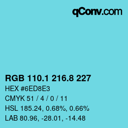 Color code: RGB 110.1 216.8 227 | qconv.com