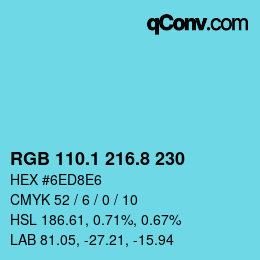 Código de color: RGB 110.1 216.8 230 | qconv.com