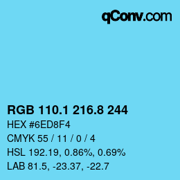 カラーコード: RGB 110.1 216.8 244 | qconv.com