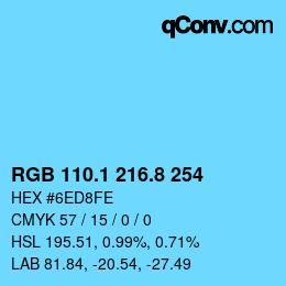 Color code: RGB 110.1 216.8 254 | qconv.com